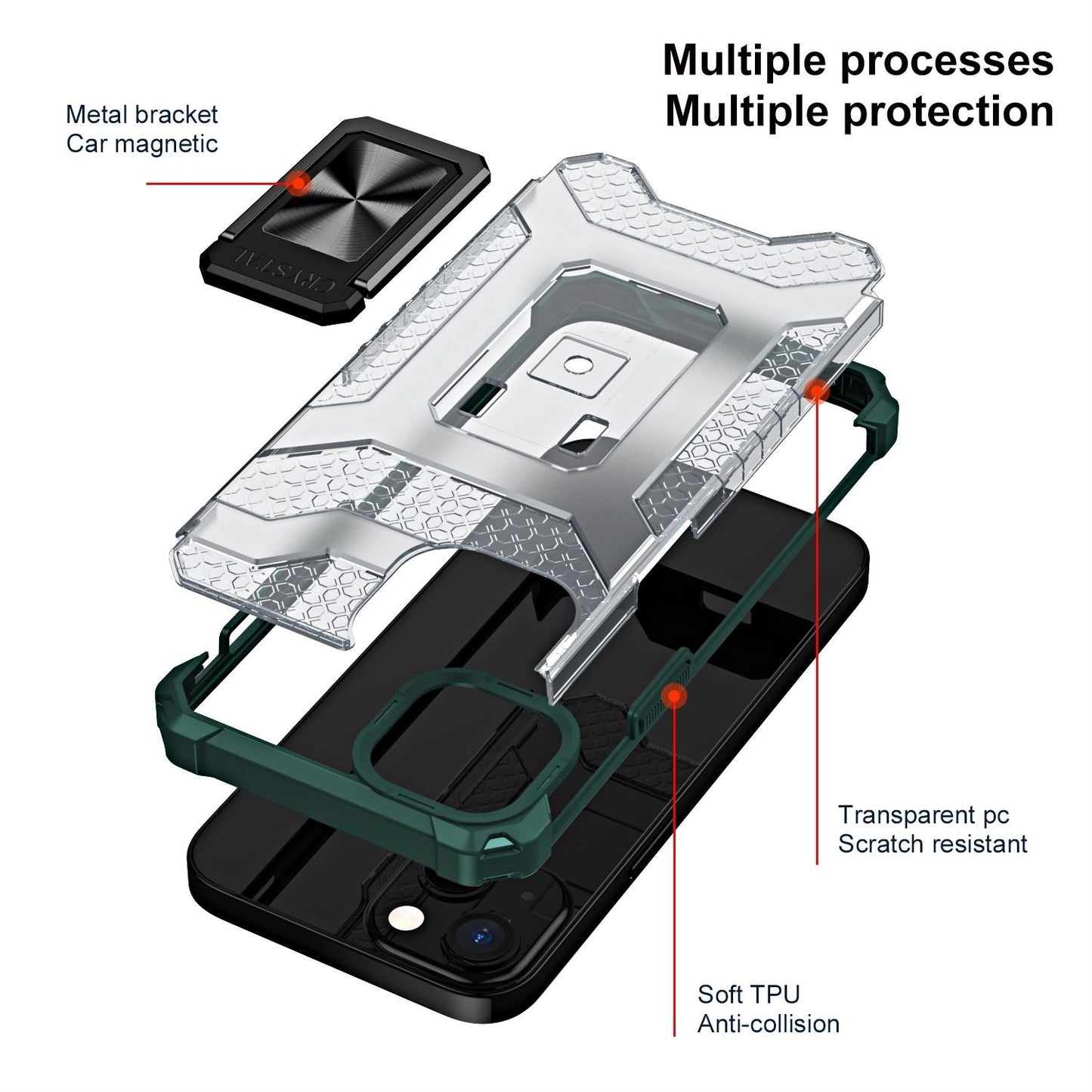 Husa de protectie Klevo compatibila cu Apple iPhone 13 Acrylic Armor cu suport Verde Inchis