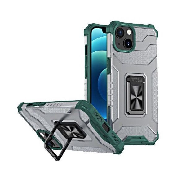 Husa de protectie Klevo compatibila cu Apple iPhone 13 Acrylic Armor cu suport Verde Inchis