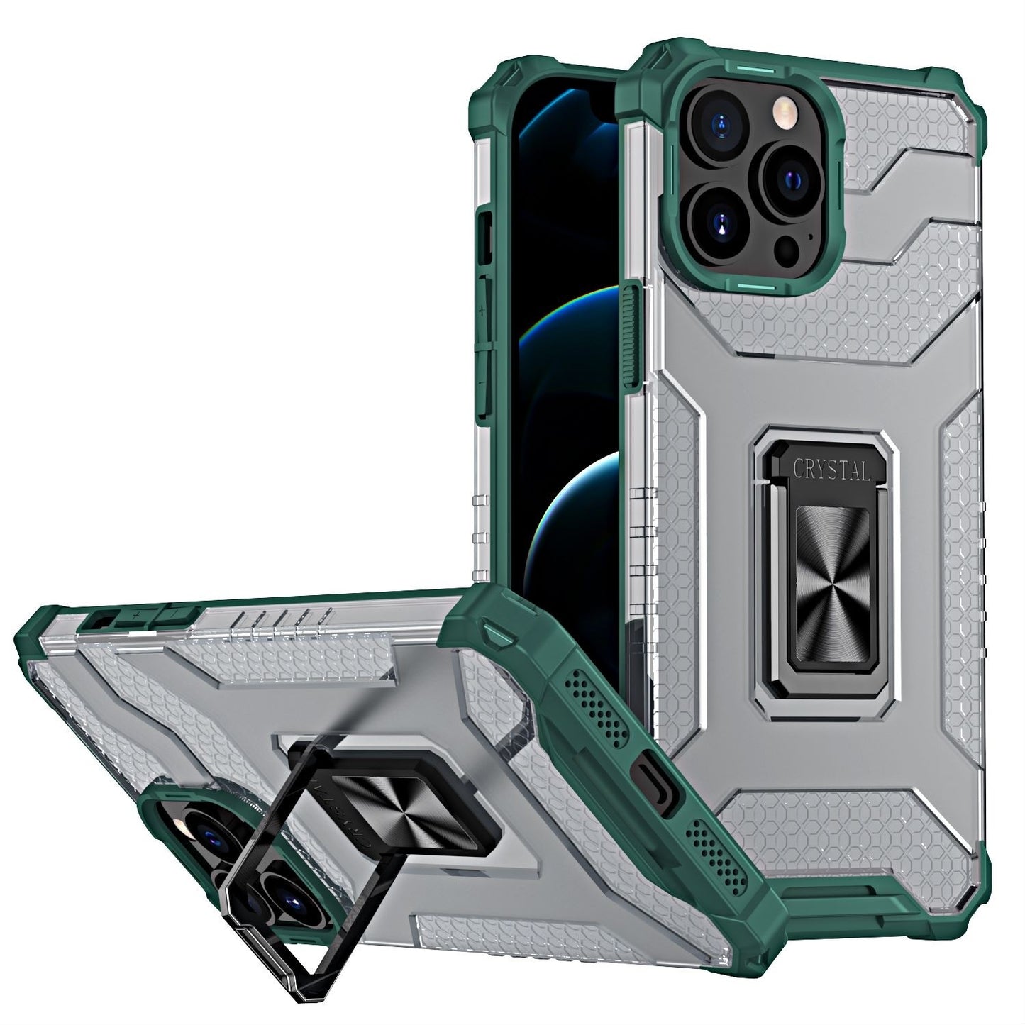 Husa de protectie Klevo compatibila cu Apple iPhone 13 Pro Acrylic Armor cu suport Verde Inchis
