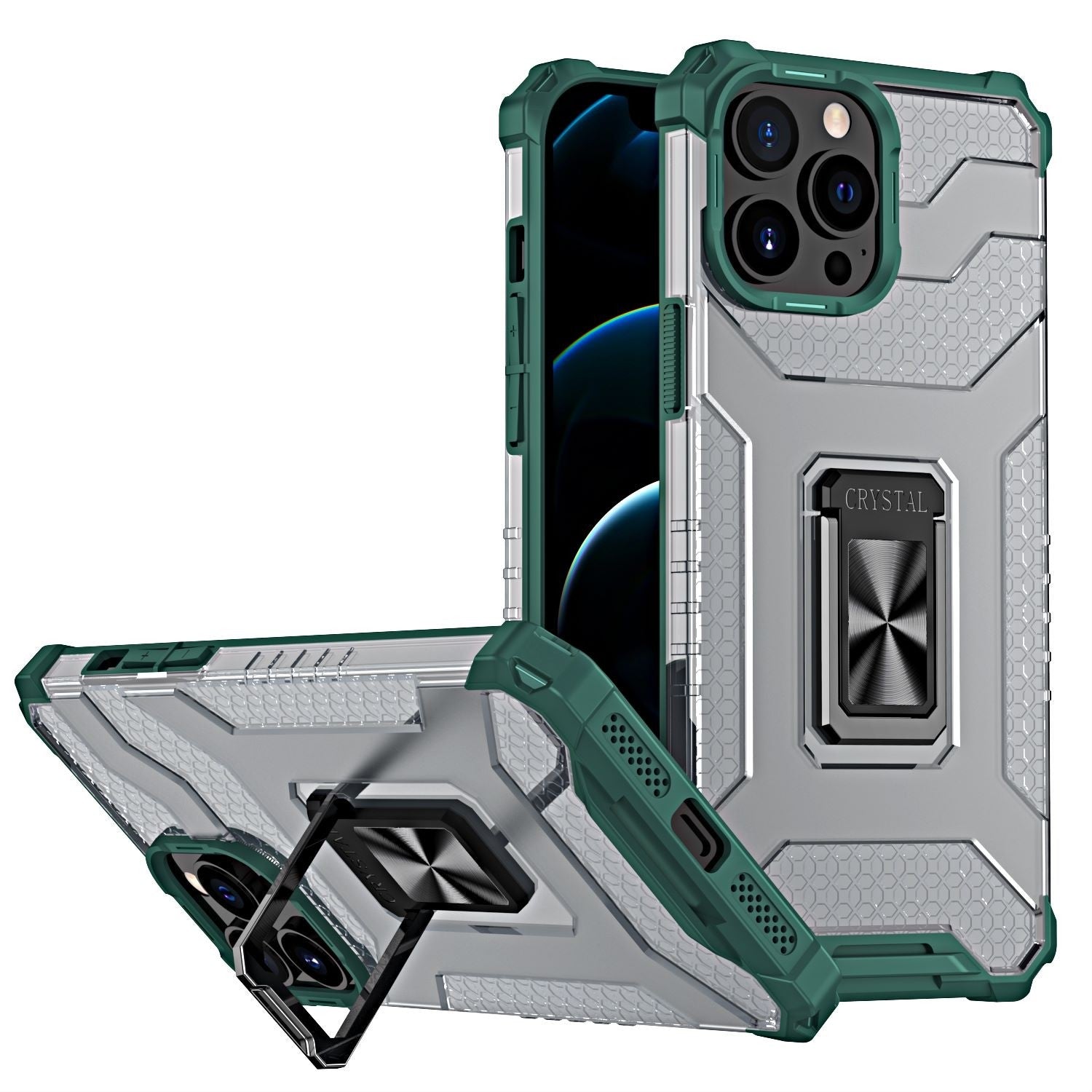 Husa de protectie Klevo compatibila cu Apple iPhone 13 Pro Acrylic Armor cu suport Verde Inchis