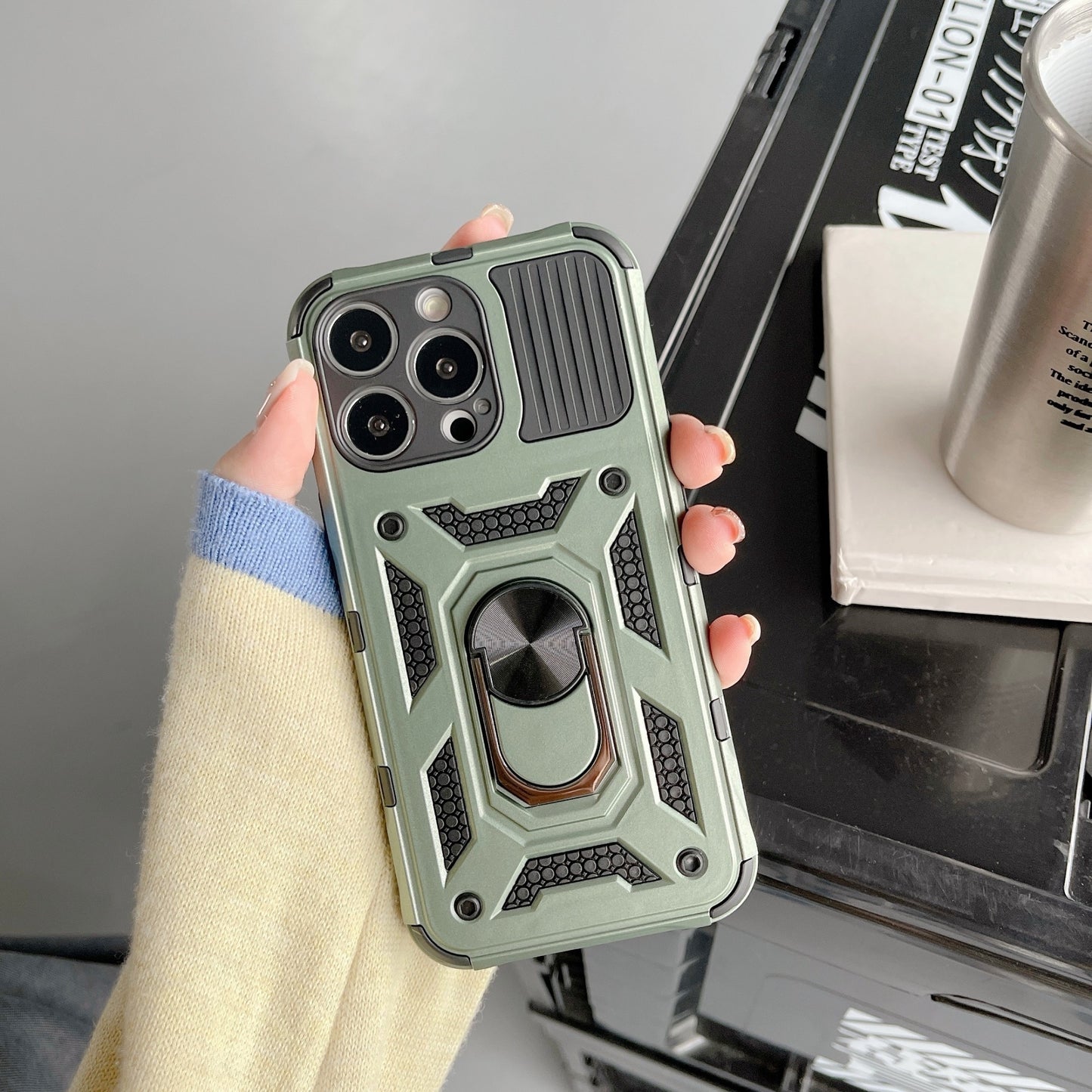 Husa de protectie Klevo compatibila cu Apple iPhone 13 Pro Defender Model 4 cu suport,Verde