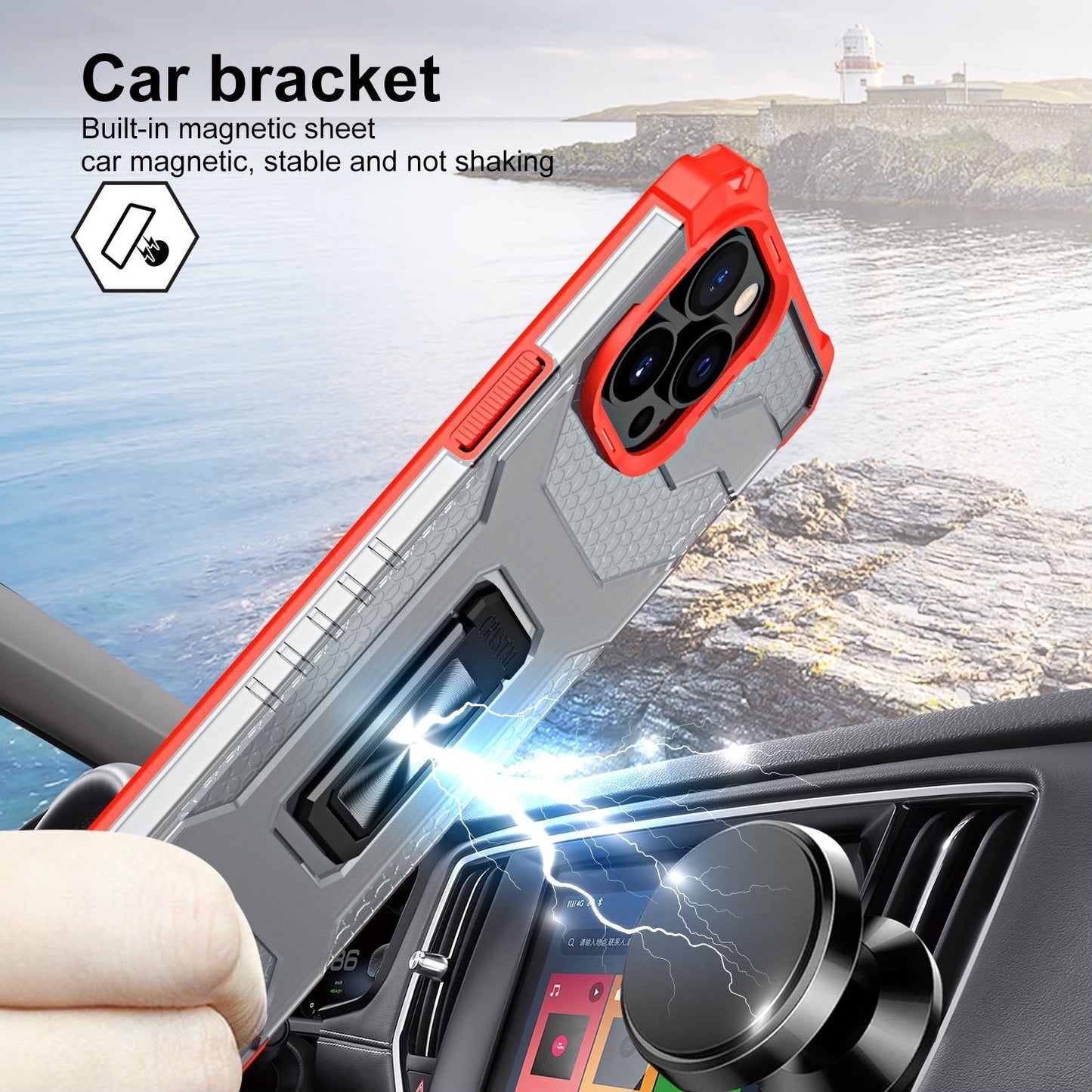 Husa de protectie Klevo compatibila cu Apple iPhone 13 Pro Max Acrylic Armor cu suport Rosu