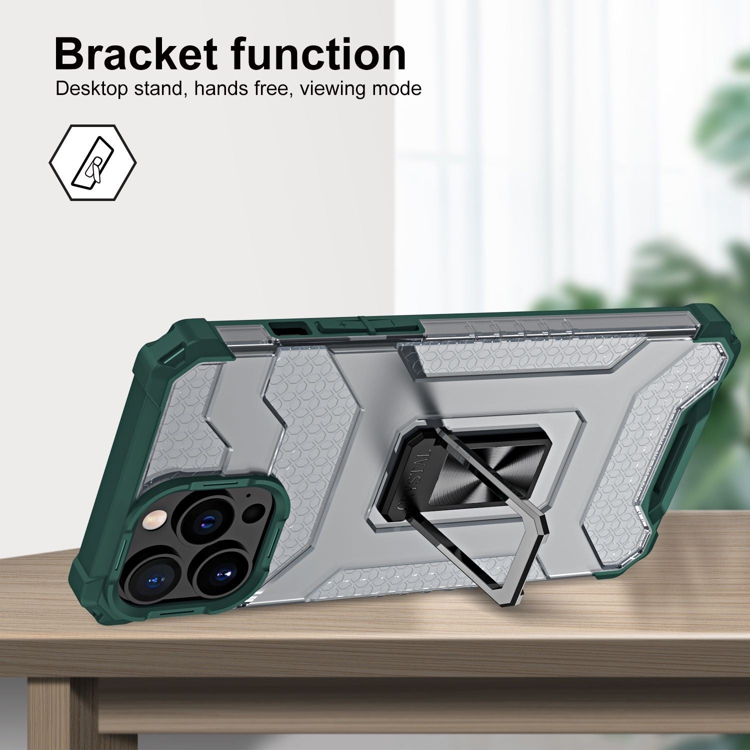 Husa de protectie Klevo compatibila cu Apple iPhone 13 Pro Max Acrylic Armor cu suport Verde Inchis