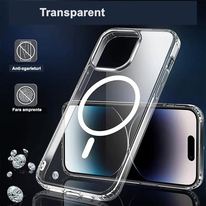Husa de protectie Klevo compatibila cu Apple iPhone 15 Pro Max, MagSafe Blister, gaura mare camera, transparenta
