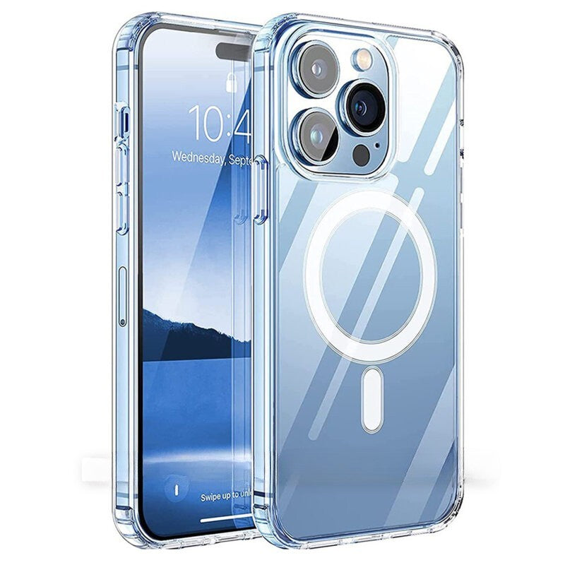Husa de protectie Klevo compatibila cu Apple iPhone 15 Pro Max, MagSafe Blister, gaura mare camera, transparenta