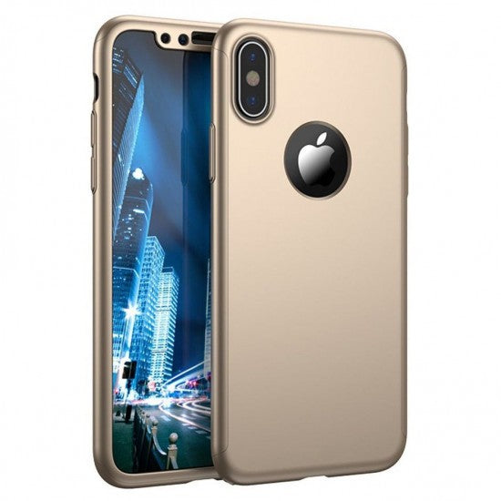 Husa de protectie Klevo compatibila cu Apple iPhone 7 Full Cover 360 Auriu + Folie de protectie
