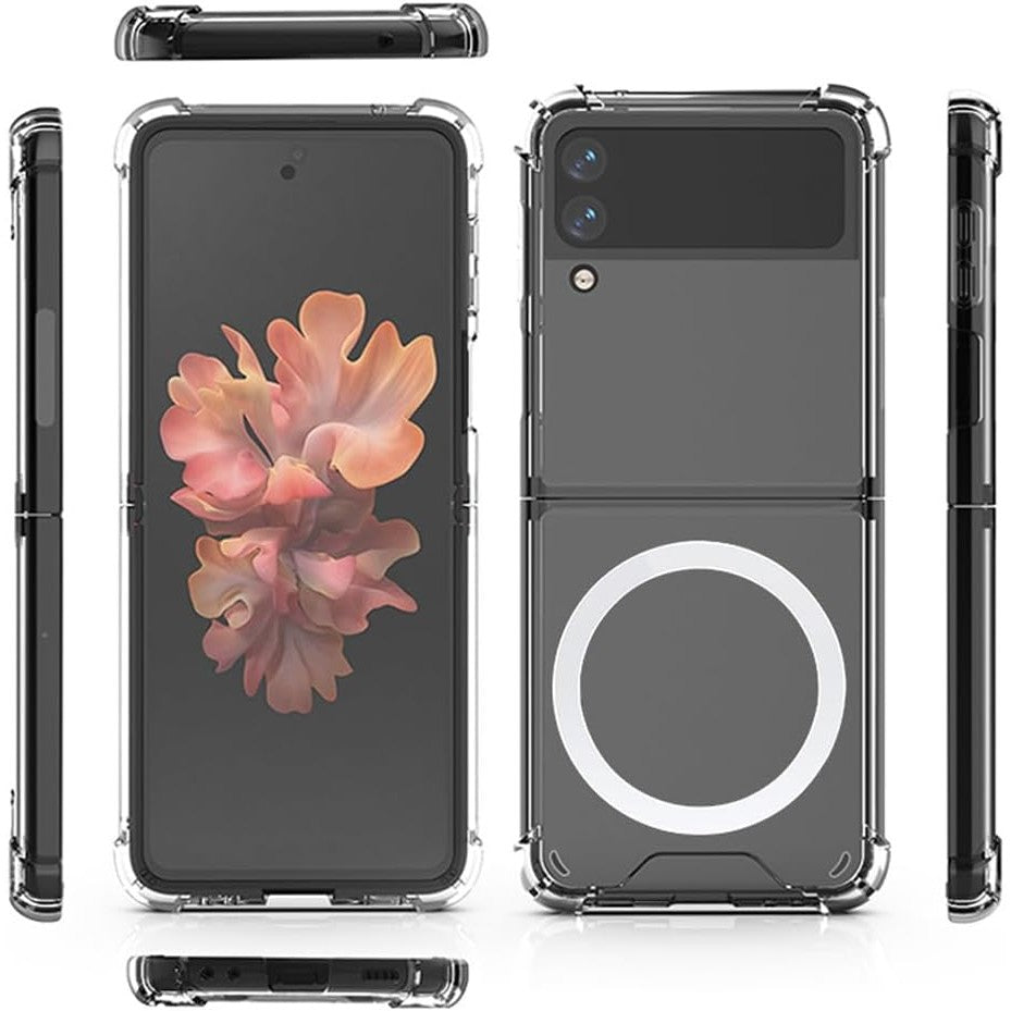 Husa de protectie Klevo compatibila cu Samsung Z Flip 5, MagSafe Blister, gaura mare camera, transparenta