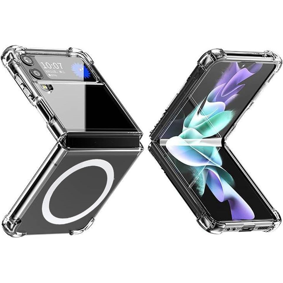 Husa de protectie Klevo compatibila cu Samsung Z Flip 5, MagSafe Blister, gaura mare camera, transparenta