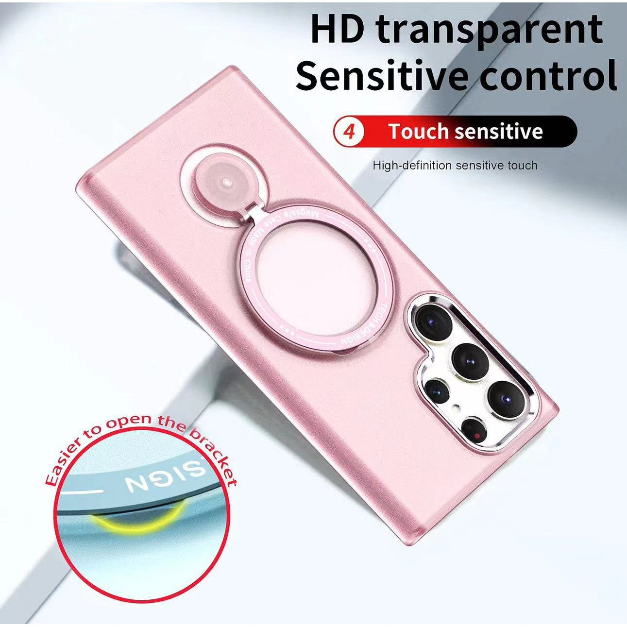 Husa de protectie Klevo, cu incarcare Wireless, Tehnologie Magsafe, TPU, Inel magnetic rotativ cu functie de suport, pentru  Samsung Galaxy S23 Plus , Rose Gold