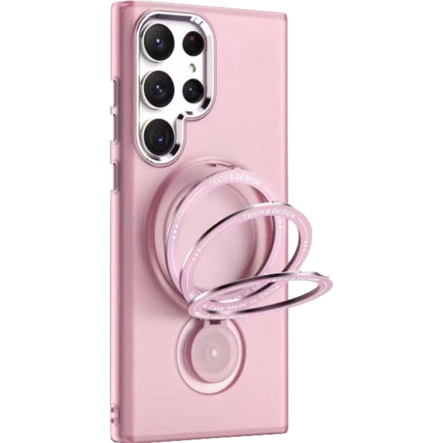 Husa de protectie Klevo, cu incarcare Wireless, Tehnologie Magsafe, TPU, Inel magnetic rotativ cu functie de suport, pentru  Samsung Galaxy S23 Ultra , Rose Gold