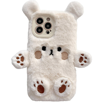 Husa de Protectie, Klevo, pentru Apple iPhone 15 Pro, Model Ursulet Pufos cu Urechi, Maini si Picioare, Antisoc, Rezistenta la Impact, Protectie Camera, Alb