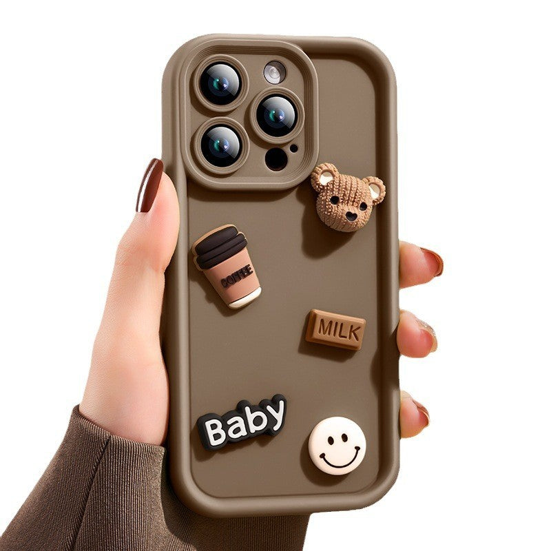 Husa de Protectie, Klevo, pentru Apple iPhone 15 Pro, Model Ursuleti 3D, Antisoc, Rezistenta la Impact, Protectie Camera, Maro