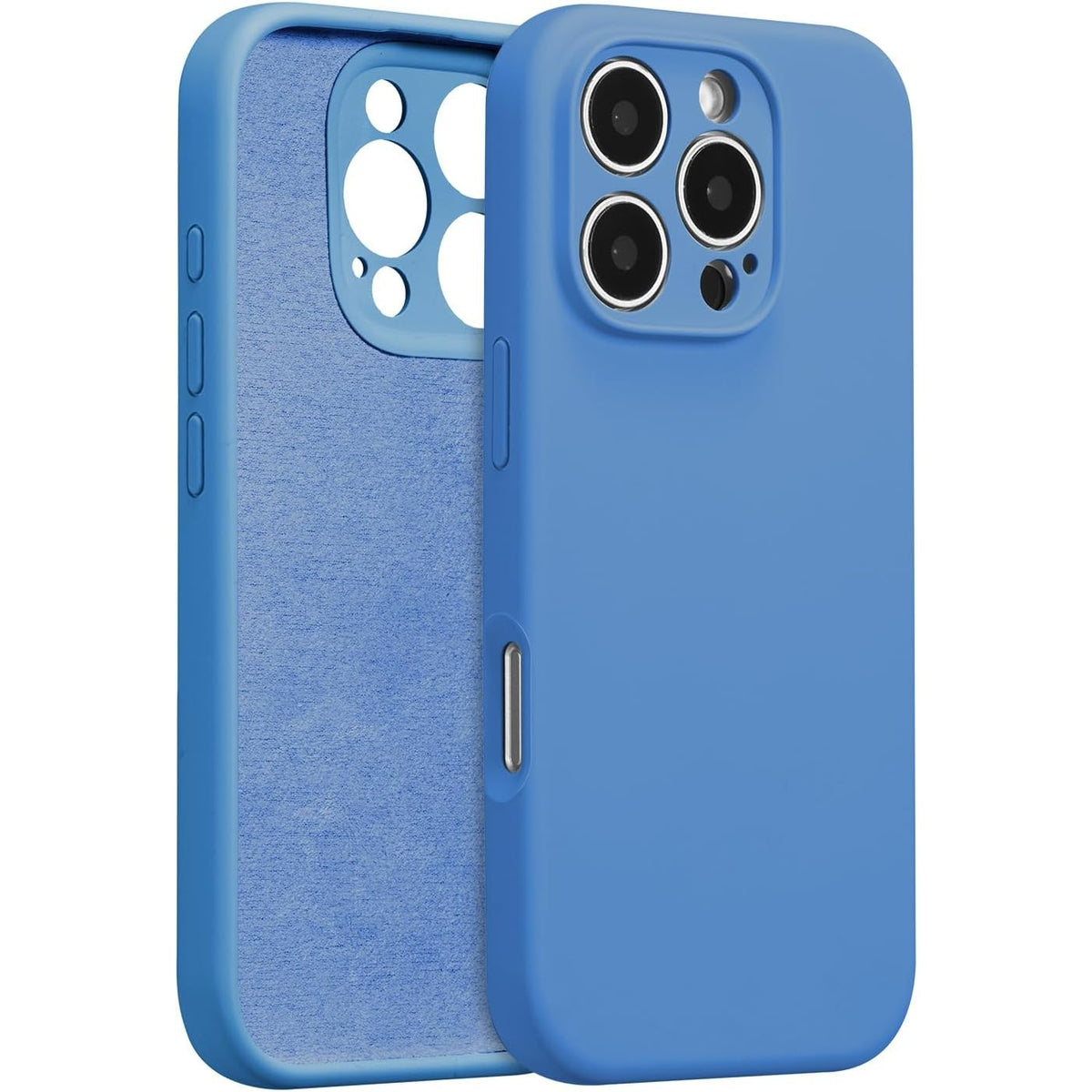 Husa de Protectie, Klevo, pentru iPhone 16 Pro, Liquid Silicone, cu Microfibra pe Interior, Protectie Antisoc, Compatibil Incarcare Wireless, Albastru
