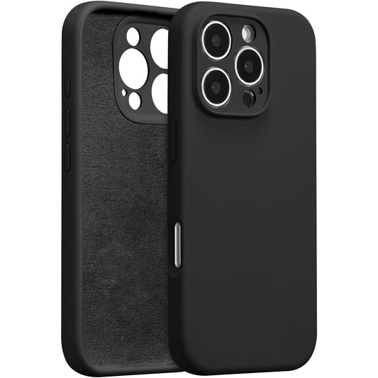 Husa de Protectie, Klevo, pentru iPhone 16 Pro, Liquid Silicone, cu Microfibra pe Interior, Protectie Antisoc, Compatibil Incarcare Wireless, Negru