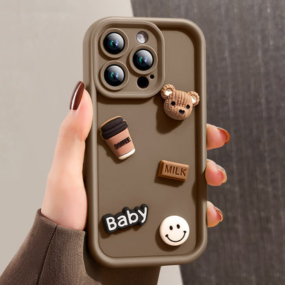 Husa de Protectie, Klevo, pentru Apple iPhone 16 Pro, Model Ursuleti 3D, Antisoc, Rezistenta la Impact, Protectie Camera, Maro