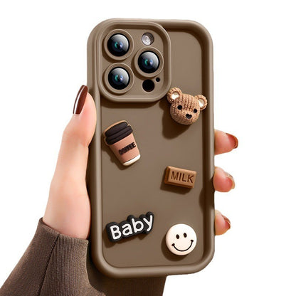 Husa de Protectie, Klevo, pentru Apple iPhone 16 Pro, Model Ursuleti 3D, Antisoc, Rezistenta la Impact, Protectie Camera, Maro