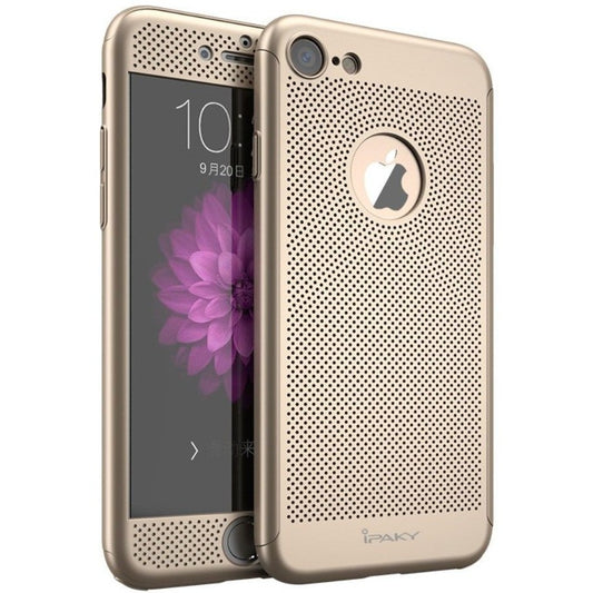Husa de Protectie, Klevo, pentru Apple iPhone 7 Plus, Full Cover 360 Air cu Gauri si Folie de Protectie, Plastic, Auriu