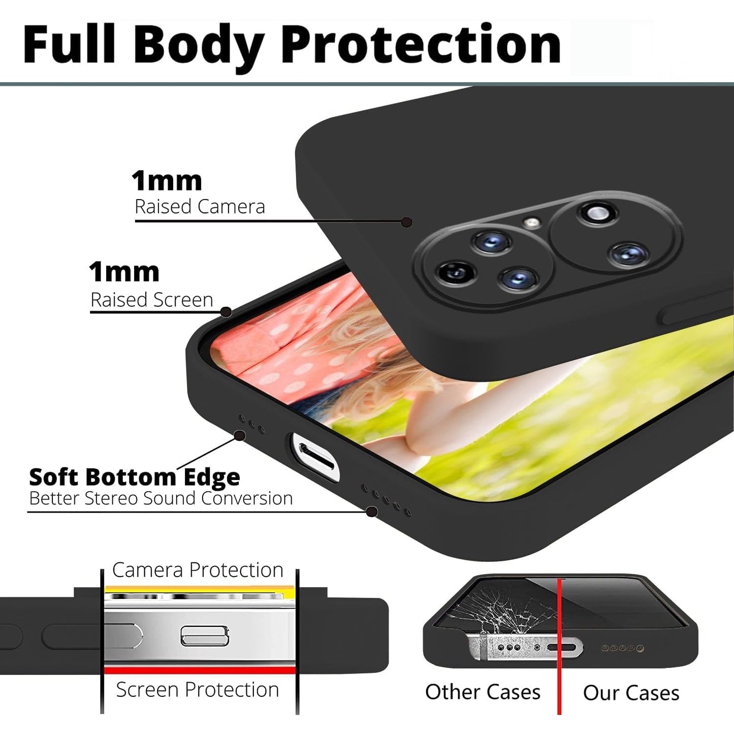 Husa de Protectie, Klevo, pentru Huawei P50 Pro, Liquid Silicone, cu Microfibra pe Interior, Protectie Antisoc, Compatibil Incarcare Wireless, Negru