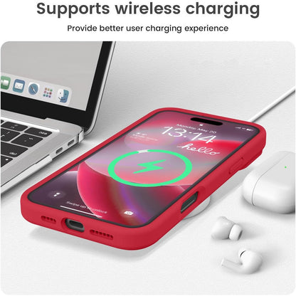Husa de Protectie, Klevo, pentru iPhone 16, Liquid Silicone, cu Microfibra pe Interior, Protectie Antisoc, Compatibil Incarcare Wireless, Rosu