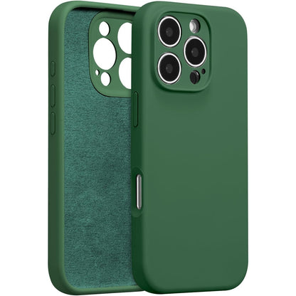 Husa de Protectie, Klevo, pentru iPhone 16 Pro, Liquid Silicone, cu Microfibra pe Interior, Protectie Antisoc, Compatibil Incarcare Wireless, Verde