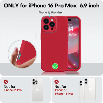 Husa de Protectie, Klevo, pentru iPhone 16 Pro Max, Liquid Silicone, cu Microfibra pe Interior, Protectie Antisoc, Compatibil Incarcare Wireless, Rosu