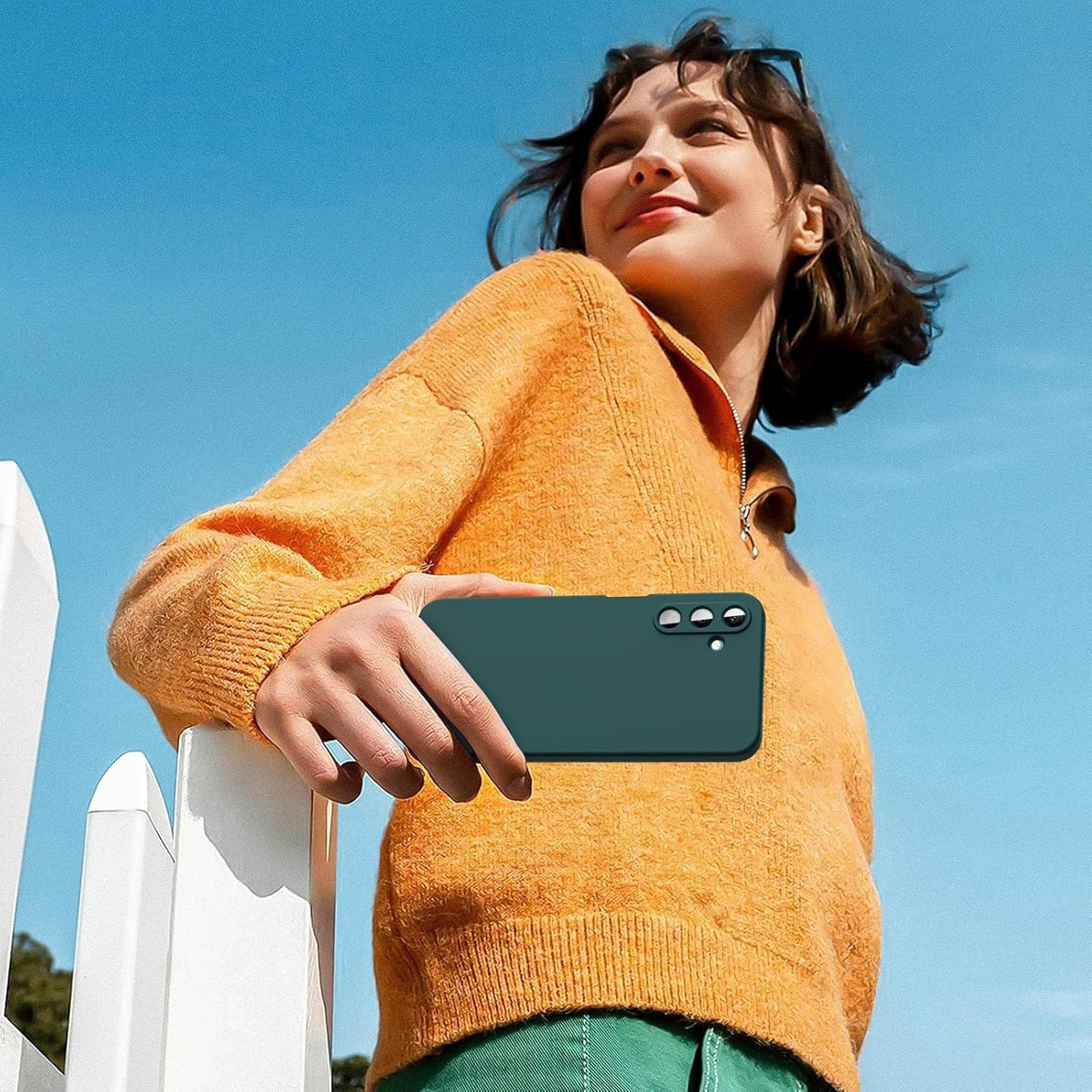 Husa de Protectie, Klevo, pentru Samsung Galaxy A15, Liquid Silicone, cu Microfibra pe Interior, Protectie Antisoc, Compatibil Incarcare Wireless, Verde