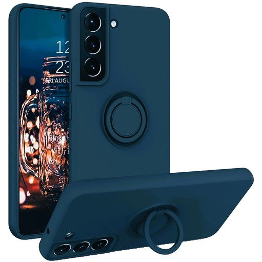 Husa de Protectie, Klevo, pentru Samsung Galaxy A52, Liquid Silicone Ring cu Suport Rotativ, Albastru