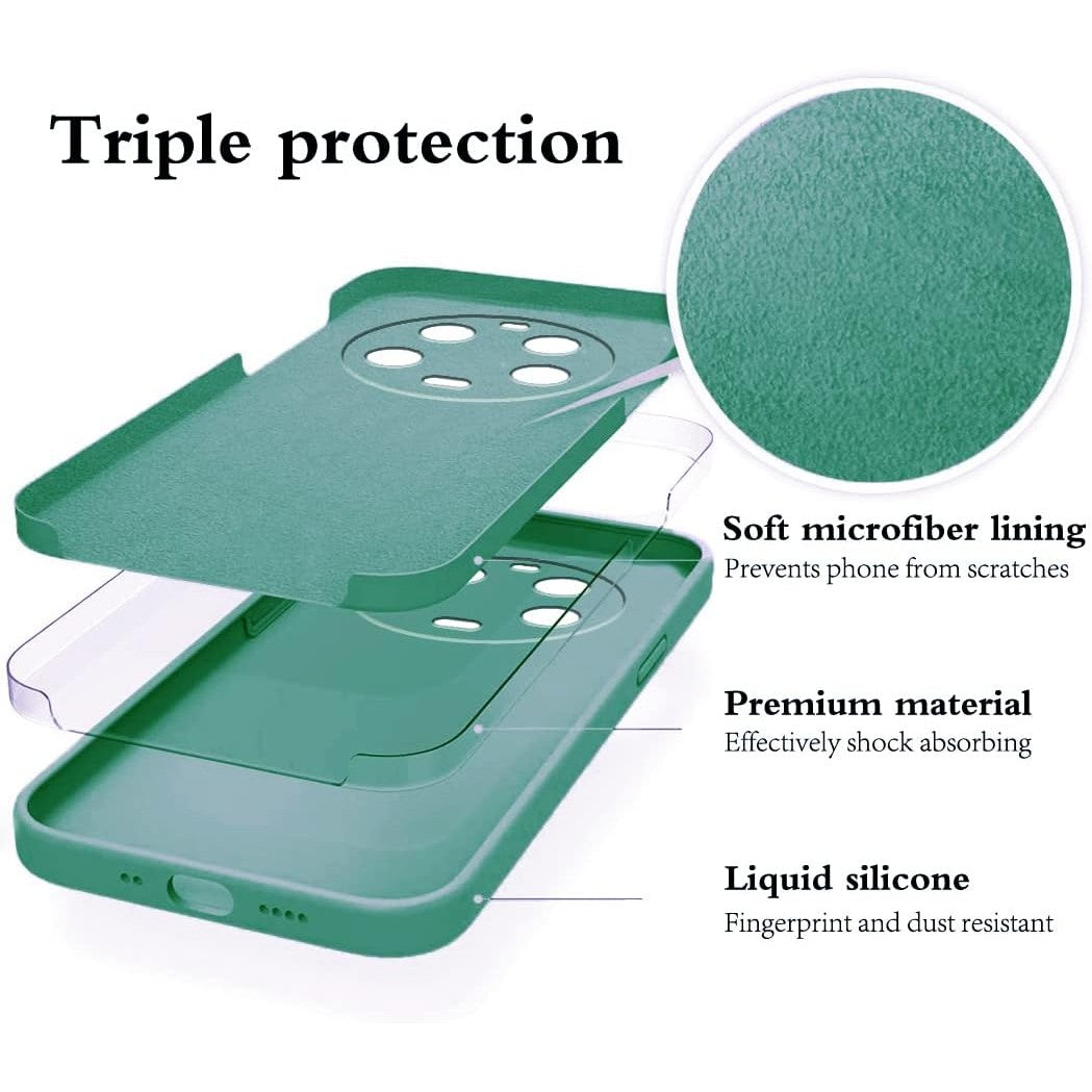 Husa de Protectie, Klevo, pentru Xiaomi 14 Ultra, Liquid Silicone, cu Microfibra pe Interior, Protectie Antisoc, Compatibil Incarcare Wireless, Verde