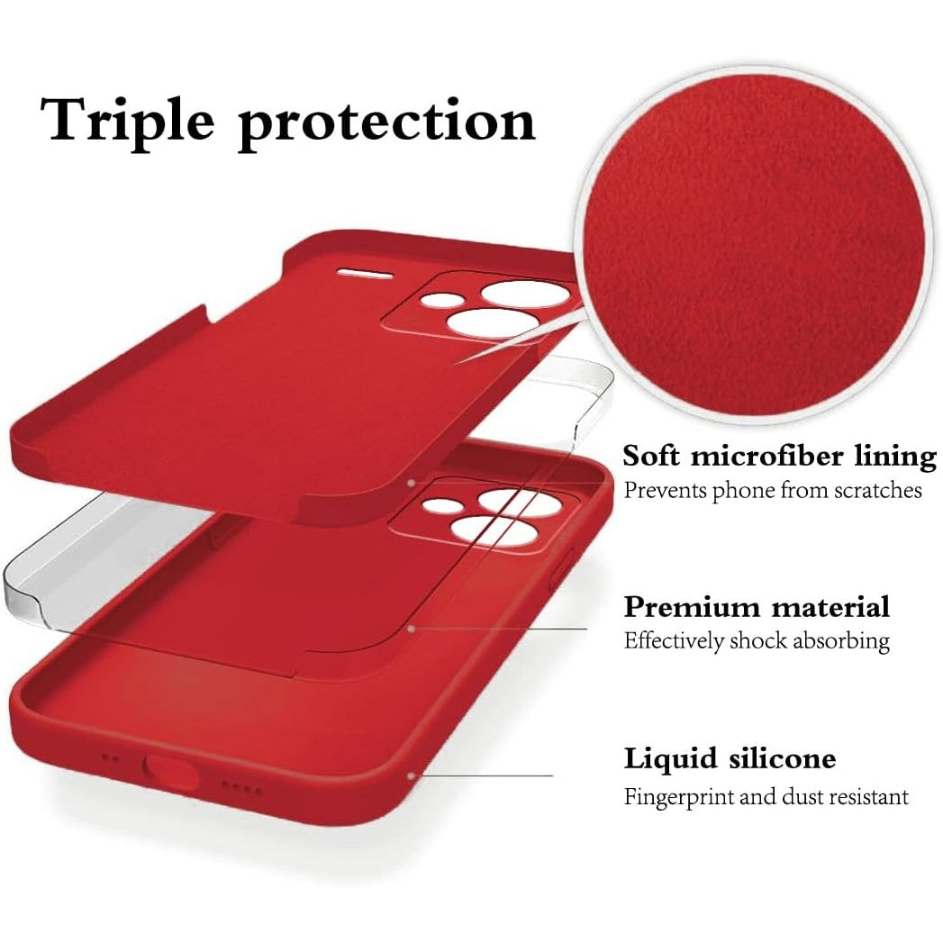 Husa de Protectie, Klevo, pentru Xiaomi Redmi Note 13 Pro Plus 5G, Liquid Silicone, cu Microfibra pe Interior, Protectie Antisoc, Compatibil Incarcare Wireless, Rosu