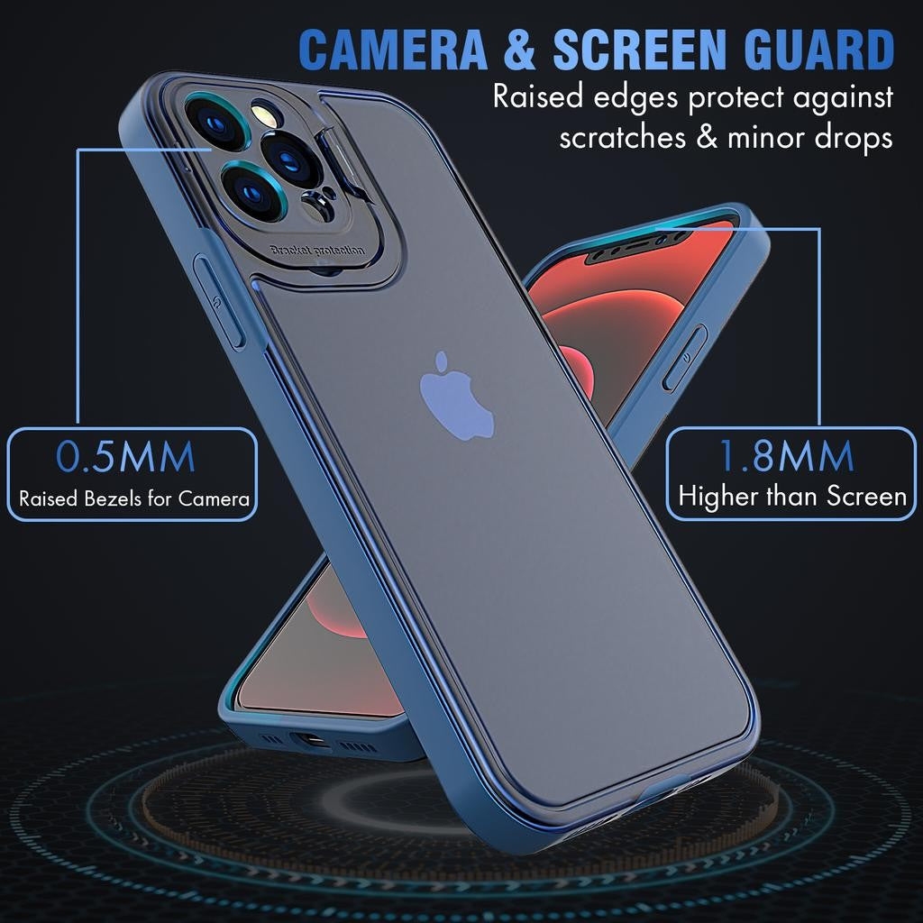 Husa de protectie pentru Apple iPhone 14, Klevo, Bracket series cu suport si protectie pentru camera, Albastru
