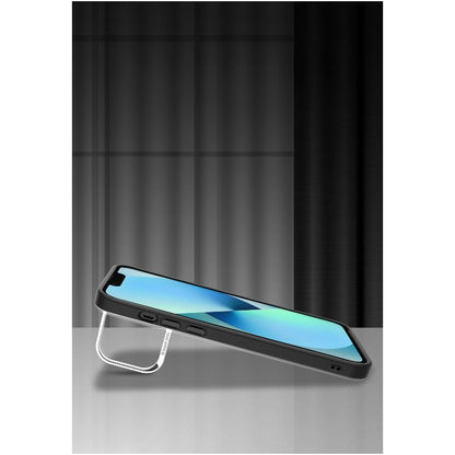 Husa de protectie pentru iPhone 14, cu suport metalic pentru camera, Bracket Series, Klevo, Protectie Antisoc, PC mat, silicon moale pe margini, Negru