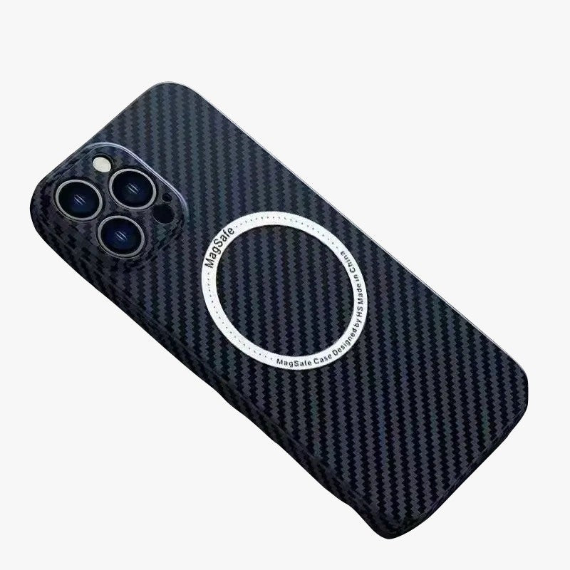 Husa de protectie pentru iPhone 14, Klevo, Magnetica, MagSafe, Carbon Fiber Protectie Antisoc, Albastru