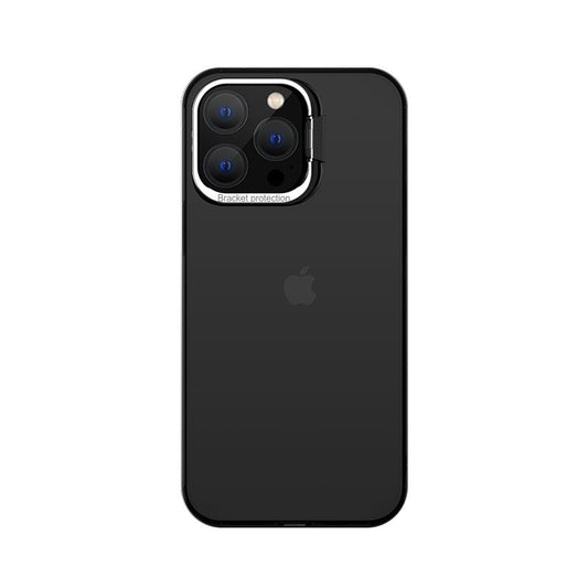 Husa de protectie pentru iPhone 14 Plus, cu suport metalic pentru camera, Bracket Series, Klevo, Protectie Antisoc, PC mat, silicon moale pe margini, Negru