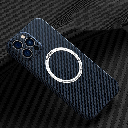Husa de protectie pentru iPhone 14 Plus, Klevo, Magnetica, MagSafe, Carbon Fiber Protectie Antisoc, Albastru