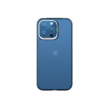 Husa de protectie pentru iPhone 14 Pro Max, cu suport metalic pentru camera, Bracket Series, Klevo, Protectie Antisoc, PC mat, silicon moale pe margini, Albastru