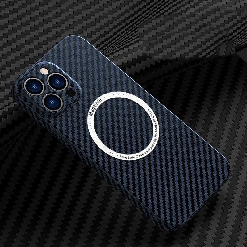 Husa de protectie pentru iPhone 14 Pro Max, Klevo, Magnetica, MagSafe, Carbon Fiber Protectie Antisoc, Albastru