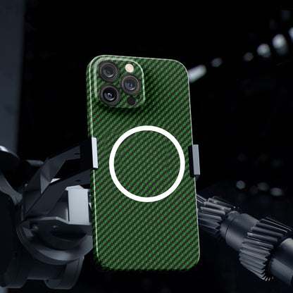Husa de protectie pentru iPhone 14 Pro Max, Klevo, Magnetica, MagSafe, Carbon Fiber Protectie Antisoc, Verde