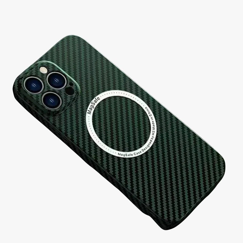Husa de protectie pentru iPhone 14 Pro Max, Klevo, Magnetica, MagSafe, Carbon Fiber Protectie Antisoc, Verde