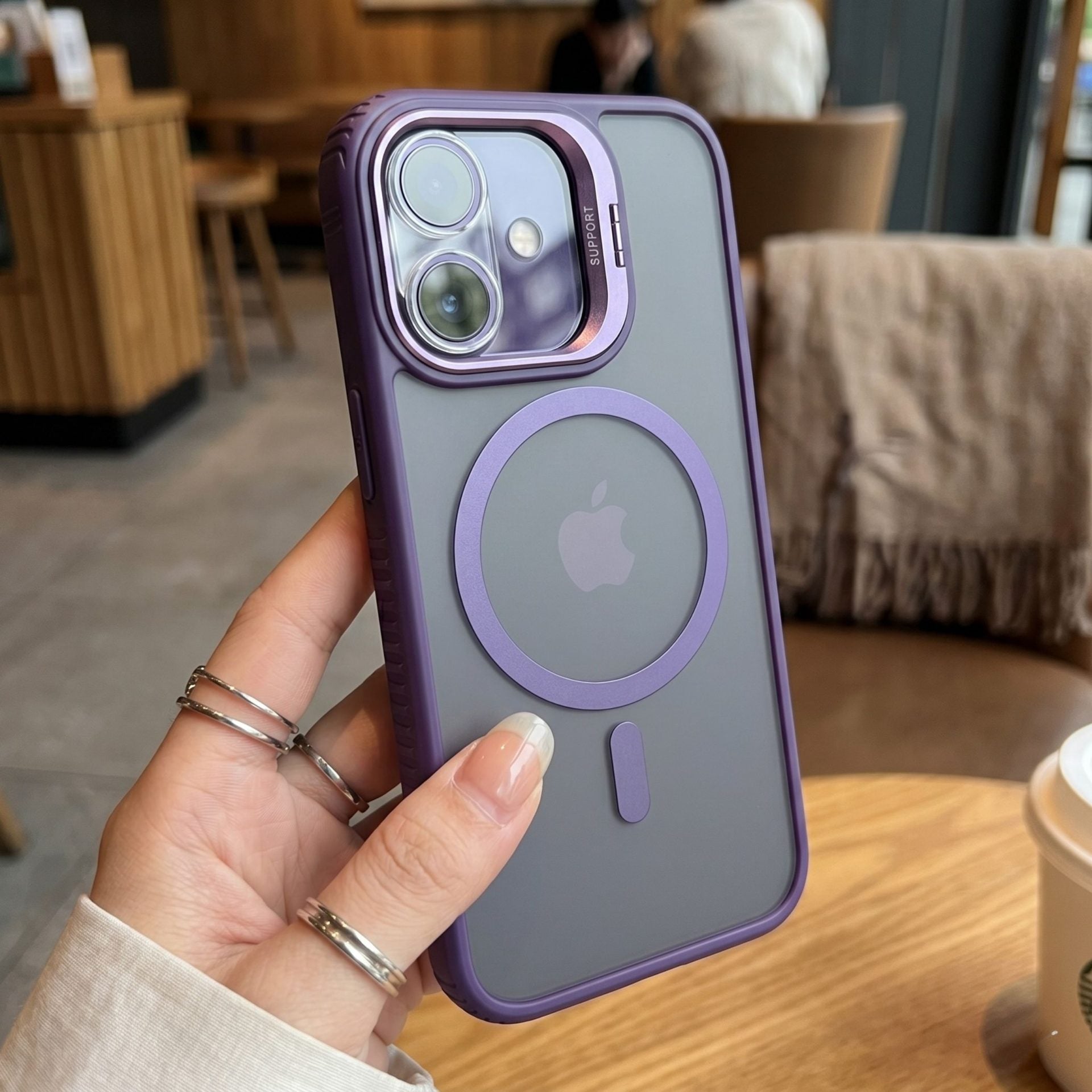 Husa de Protectie Telefon, Klevo, Compatibila cu iPhone 17, MagSafe, Acrylic, Suport Metalic Protectie Camera, Anti-Soc, Mov Inchis