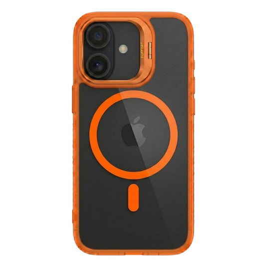 Husa de Protectie Telefon, Klevo, Compatibila cu iPhone 17, MagSafe, Acrylic, Suport Metalic Protectie Camera, Anti-Soc, Portocaliu