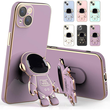 Husa de Protectie TPU 2in1, Klevo, pentru Apple iPhone 14, Astronaut cu Suport, Antisoc, Rezistenta la Impact, Protectie Camera, Mov