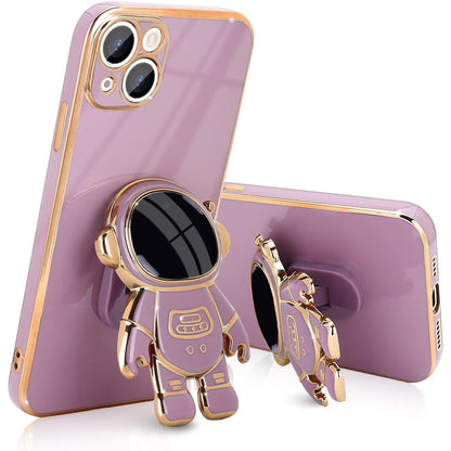 Husa de Protectie TPU 2in1, Klevo, pentru Apple iPhone 14, Astronaut cu Suport, Antisoc, Rezistenta la Impact, Protectie Camera, Mov