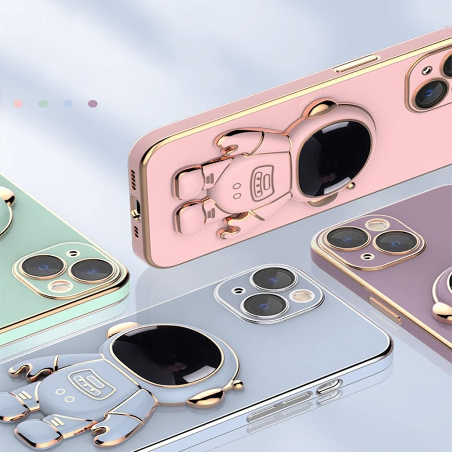 Husa de Protectie TPU 2in1, Klevo, pentru Apple iPhone 14 Plus, Astronaut cu Suport, Antisoc, Rezistenta la Impact, Protectie Camera, Roz