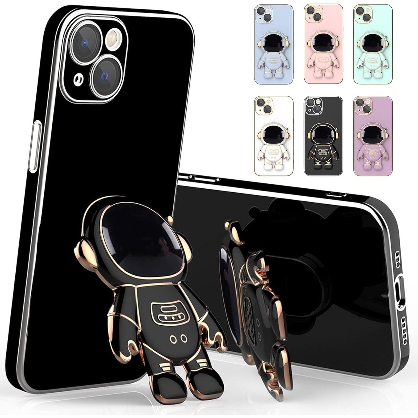 Husa de Protectie TPU 2in1, Klevo, pentru Apple iPhone 14 Plus, Astronaut cu Suport, Antisoc, Rezistenta la Impact, Protectie Camera, Negru