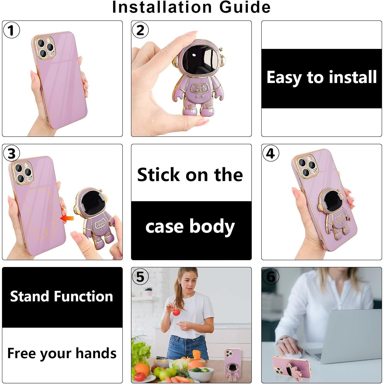 Husa de Protectie TPU 2in1, Klevo, pentru Apple iPhone 14 Pro, Astronaut cu Suport, Antisoc, Rezistenta la Impact, Protectie Camera, Mov