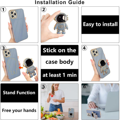 Husa de Protectie TPU 2in1, Klevo, pentru Apple iPhone 14 Pro, Astronaut cu Suport, Antisoc, Rezistenta la Impact, Protectie Camera, Albastru