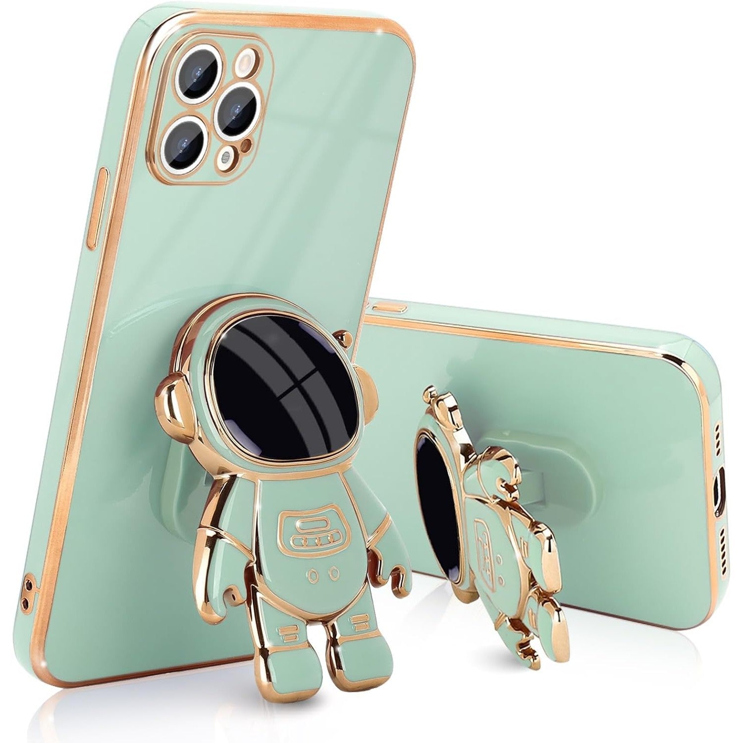 Husa de Protectie TPU 2in1, Klevo, pentru Apple iPhone 14 Pro, Astronaut cu Suport, Antisoc, Rezistenta la Impact, Protectie Camera, Verde