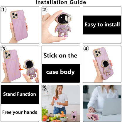 Husa de Protectie TPU 2in1, Klevo, pentru Apple iPhone 14 Pro Max, Astronaut cu Suport, Antisoc, Rezistenta la Impact, Protectie Camera, Mov