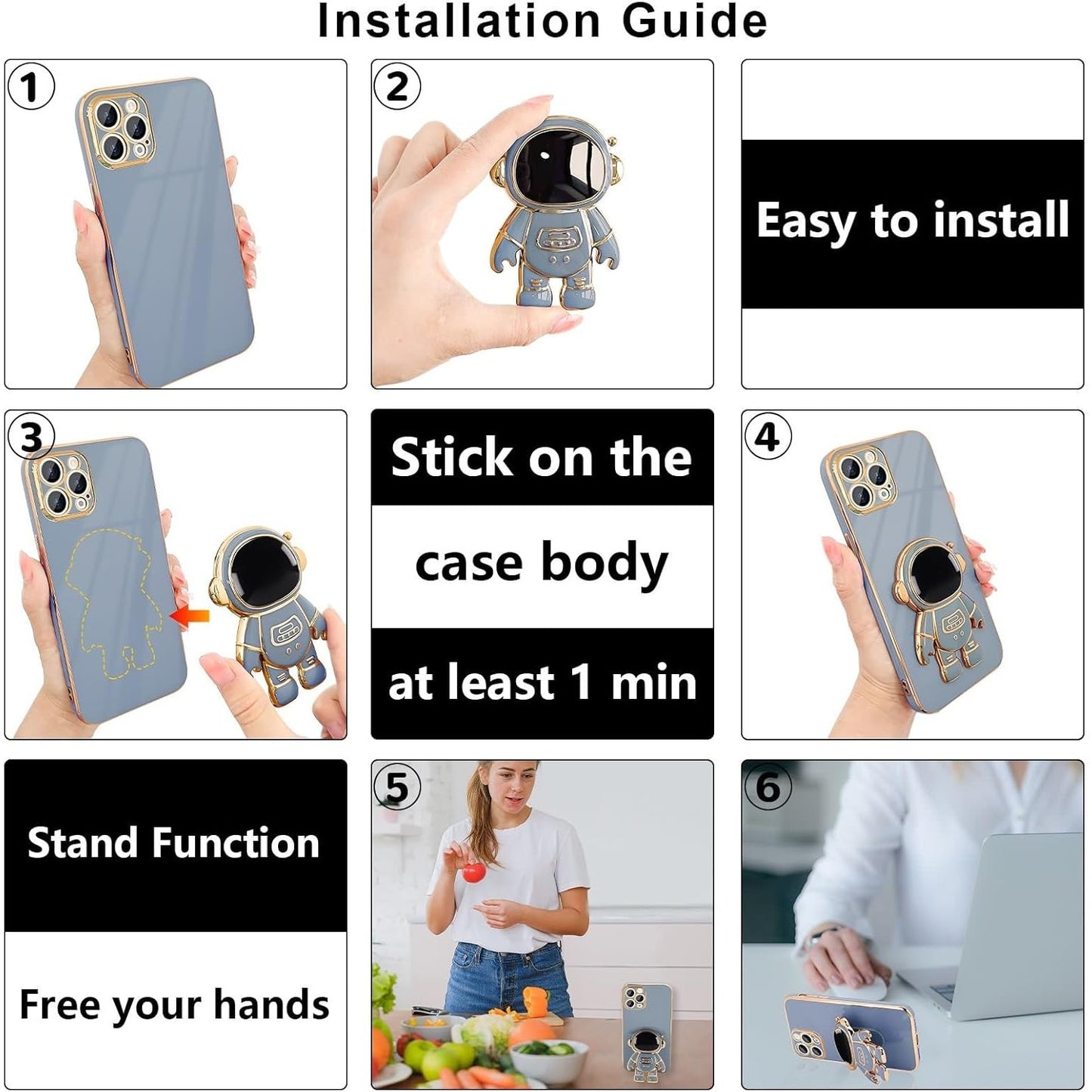 Husa de Protectie TPU 2in1, Klevo, pentru Apple iPhone 14 Pro Max, Astronaut cu Suport, Antisoc, Rezistenta la Impact, Protectie Camera, Albastru
