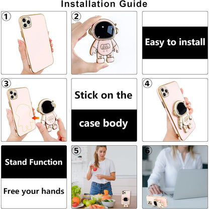 Husa de Protectie TPU 2in1, Klevo, pentru Apple iPhone 14 Pro Max, Astronaut cu Suport, Antisoc, Rezistenta la Impact, Protectie Camera, Roz